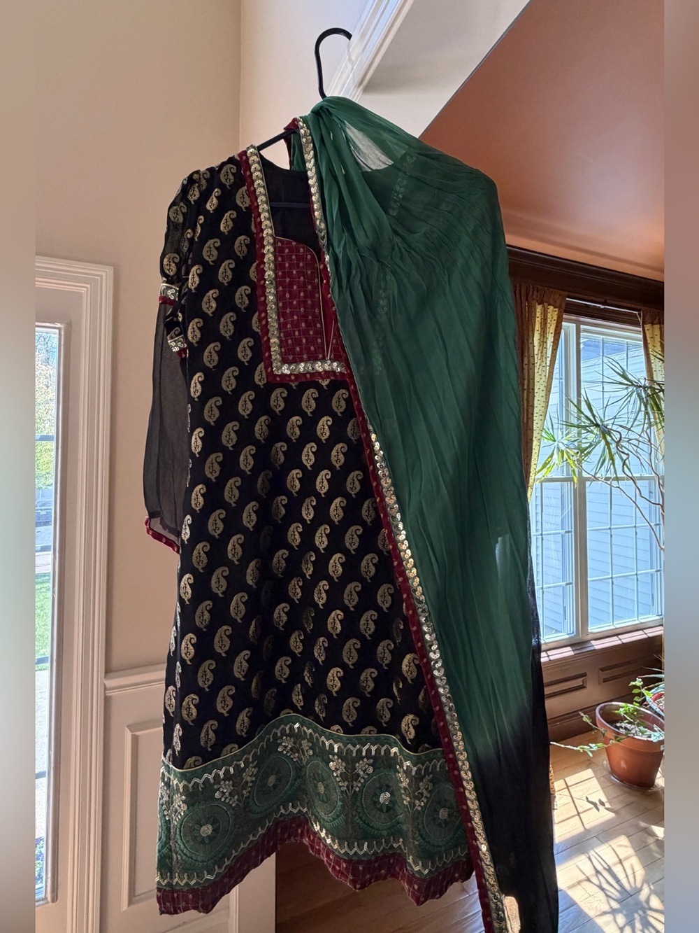 Black & Green Embroidered Anarkali Salwar Kameez
